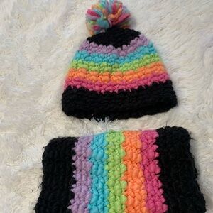 Adult Knitted Multicolor Hat and Scarf Set